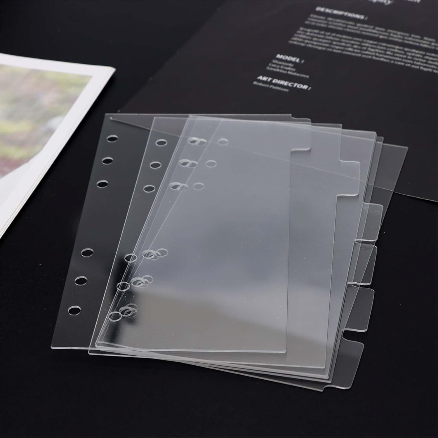 Index Tab Divider - A5/A6/A7バインダーディバイダー プランナーアクセサリー 6タブ クリア厚アクリルインデックスディバイダー/カバー リフィル可能なページプロテクター 6穴リング用