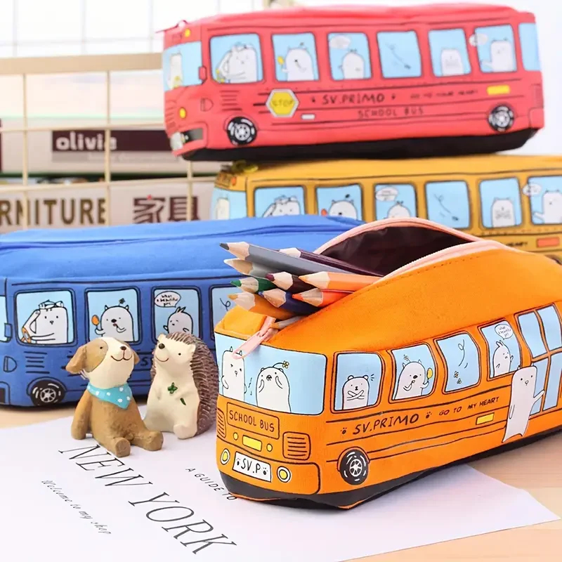 1pc クリエイティブ大容量キャンバススクールバス鉛筆ケース - Stationery Office And School Supply Stores のレビューと価格