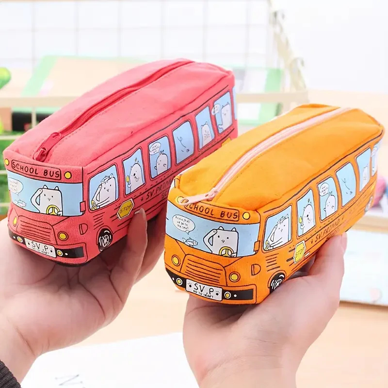 1pc クリエイティブ大容量キャンバススクールバス鉛筆ケース - Stationery Office And School Supply Stores のレビューと価格