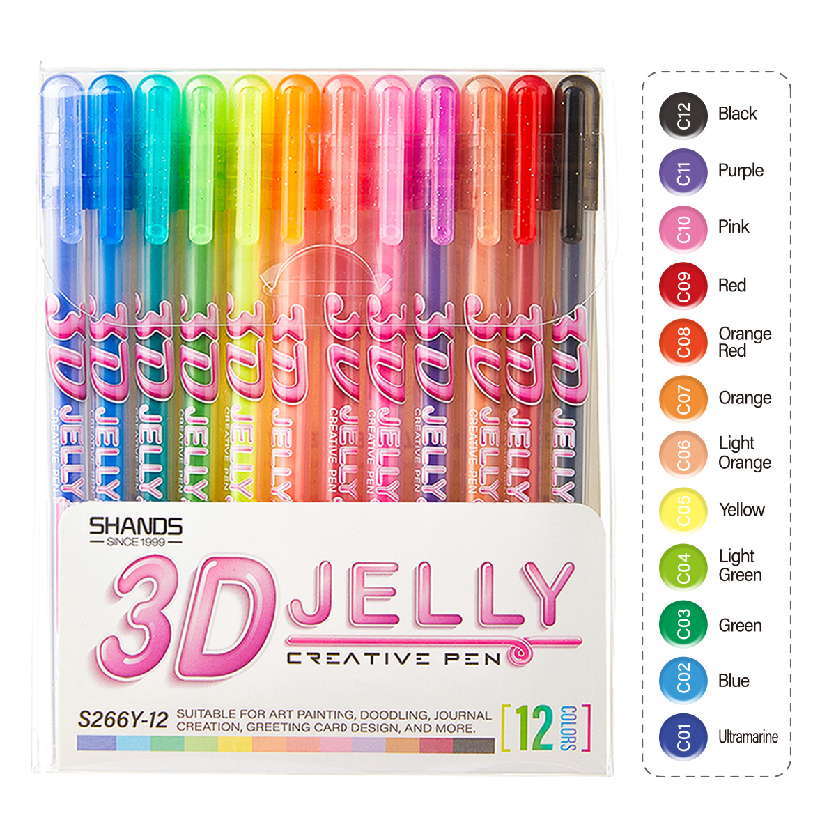 SHANDS 12本入り3Dゼリーゲルペンセット、1.0mm - Gel Ink Pen Set のレビューと価格