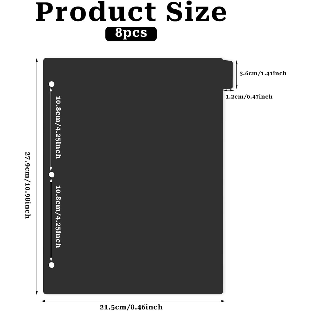 8枚入り黒色プラスチックバインダーディバイダー A4 3穴  - Index Tab Divider のレビューと価格