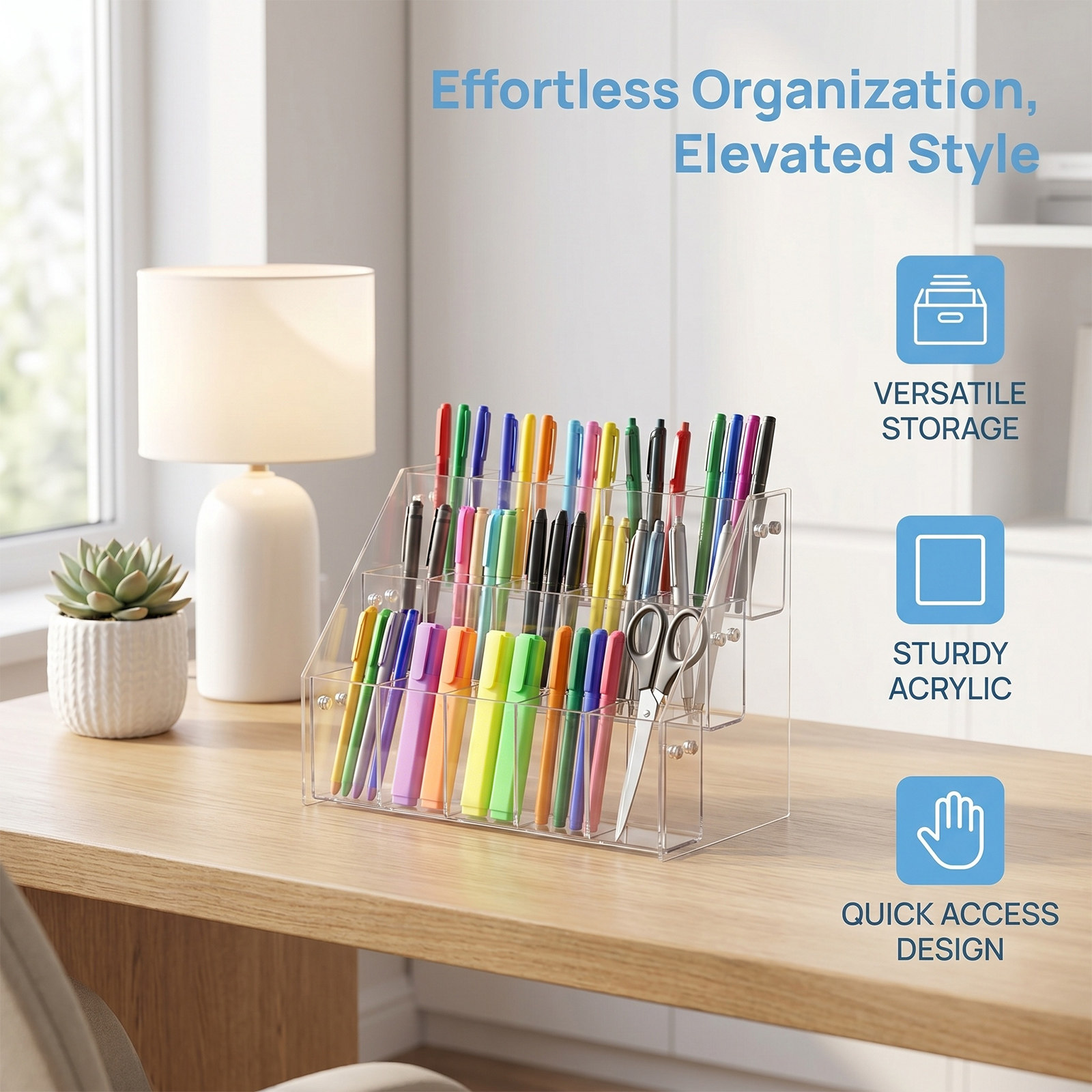 モダンな透明アクリル製ペンホルダーディスプレイスタンド、デス - Stationery Office And School Supply Stores のレビューと価格