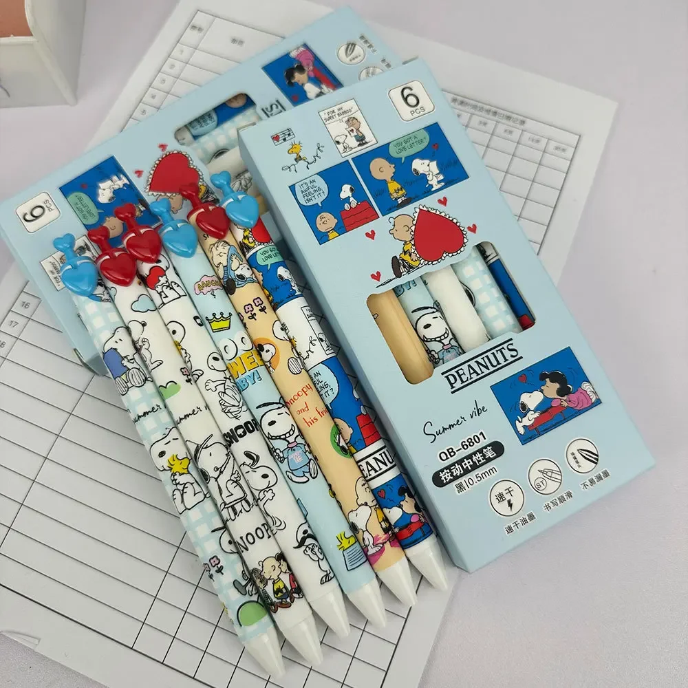 6 個スヌーピーゲルペンセット 0.5 ミリメートル速乾性黒 - Gel Ink Pen Set のレビューと価格