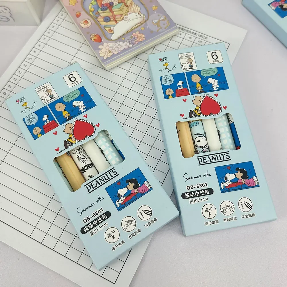 6 個スヌーピーゲルペンセット 0.5 ミリメートル速乾性黒 - Gel Ink Pen Set のレビューと価格