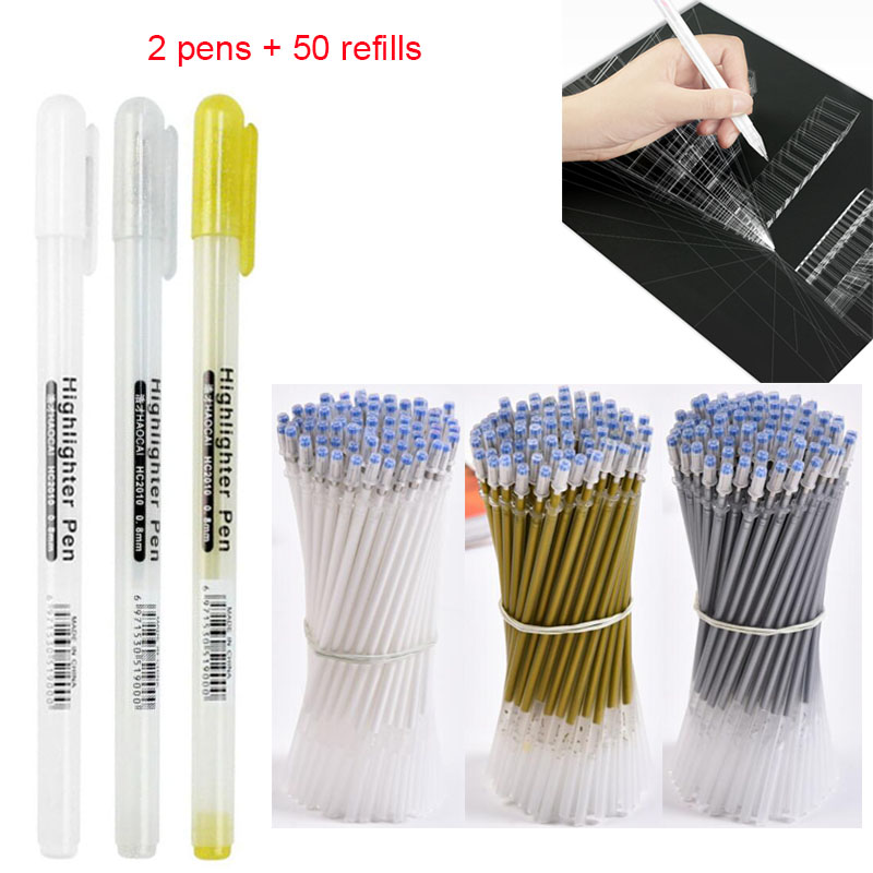2個リフィル/セット、ゴールド/ホワイト/シルバー描画アニメ - Gel Ink Pen Set のレビューと価格